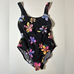 Vintage Longitude Multicolor Floral Racerback Textured One Piece Swimsuit